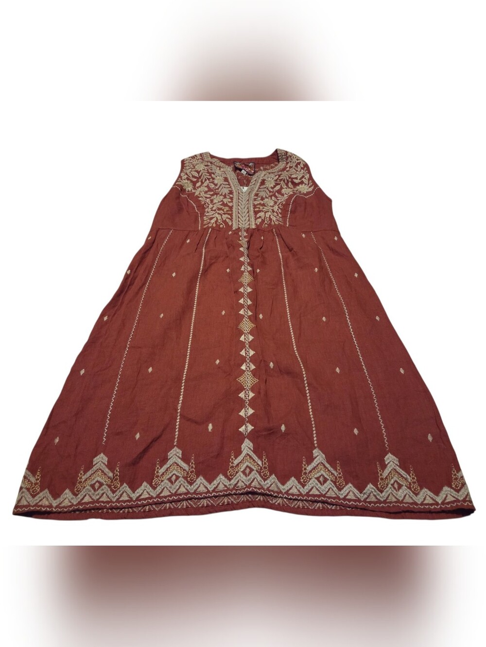 Johnny Was Kemi Linen Tank Adobe Orange Embroidered Dress Small